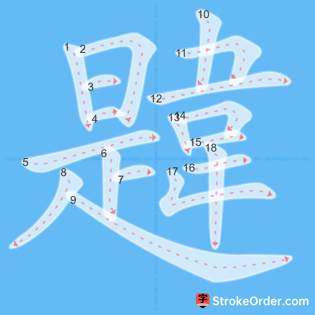 Standard stroke order for the Chinese character 韙