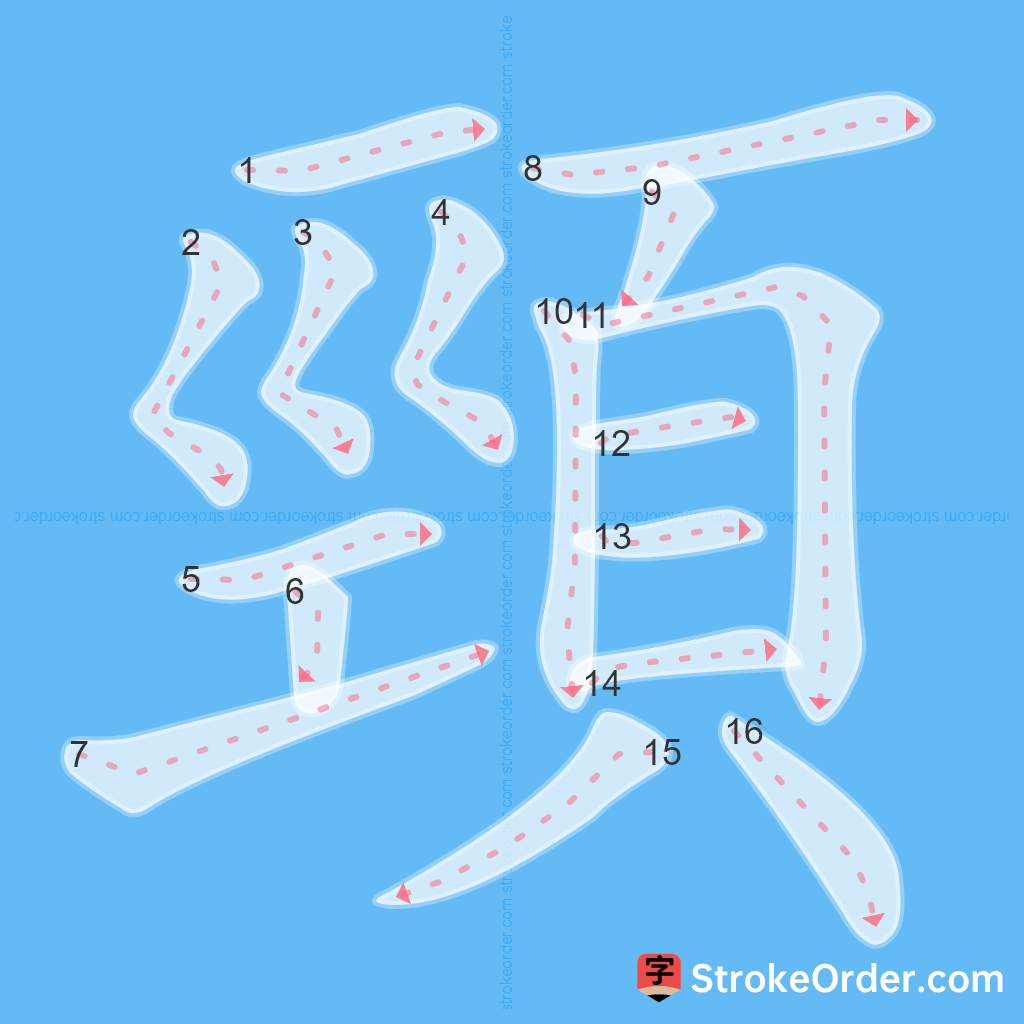 Standard stroke order for the Chinese character 頸