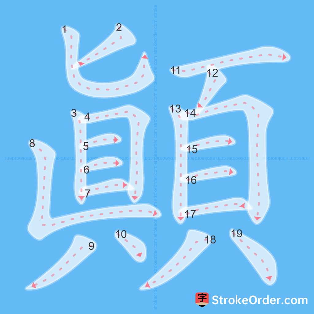 Standard stroke order for the Chinese character 顛