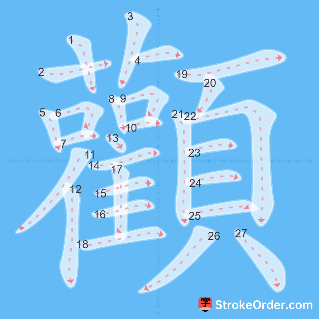 Standard stroke order for the Chinese character 顴