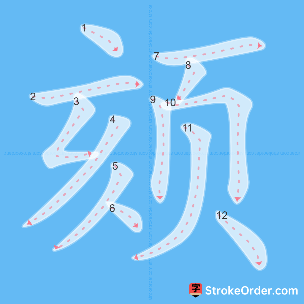 Standard stroke order for the Chinese character 颏