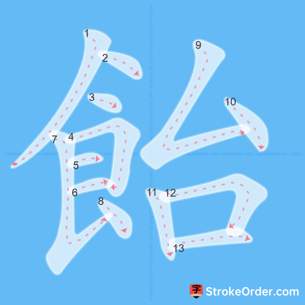 Standard stroke order for the Chinese character 飴