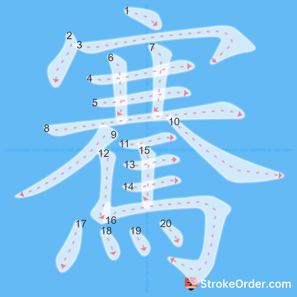 Standard stroke order for the Chinese character 騫