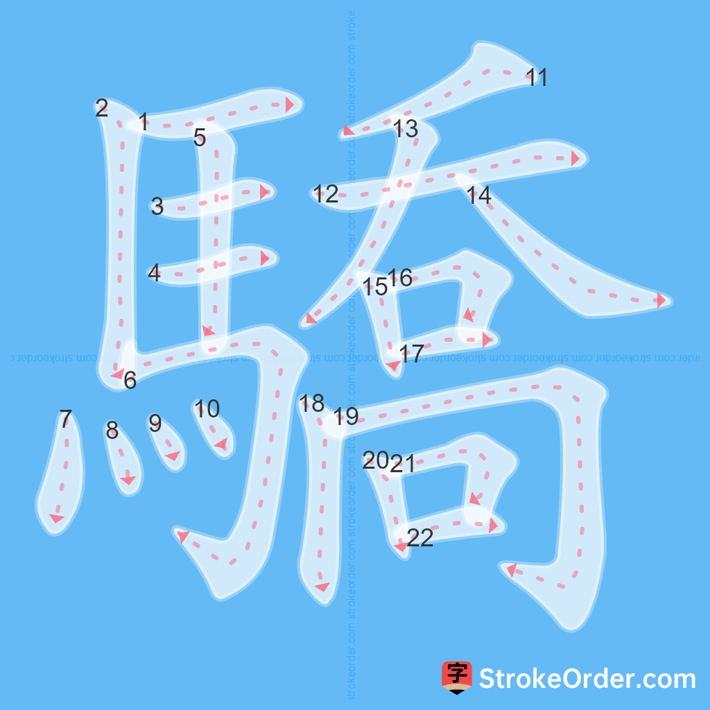 Standard stroke order for the Chinese character 驕