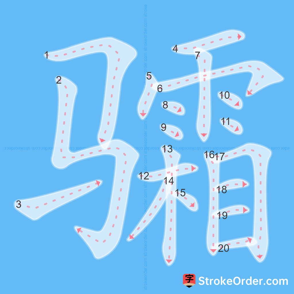 Standard stroke order for the Chinese character 骦