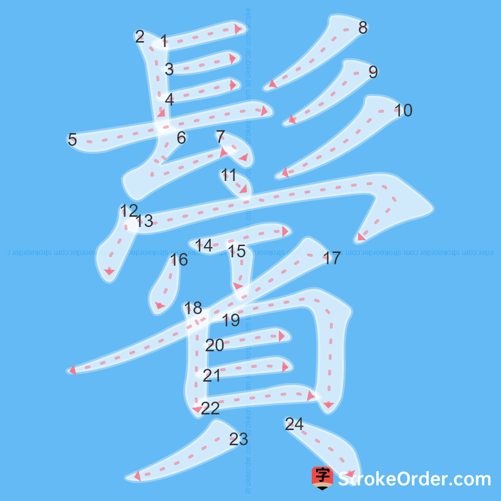 Standard stroke order for the Chinese character 鬢