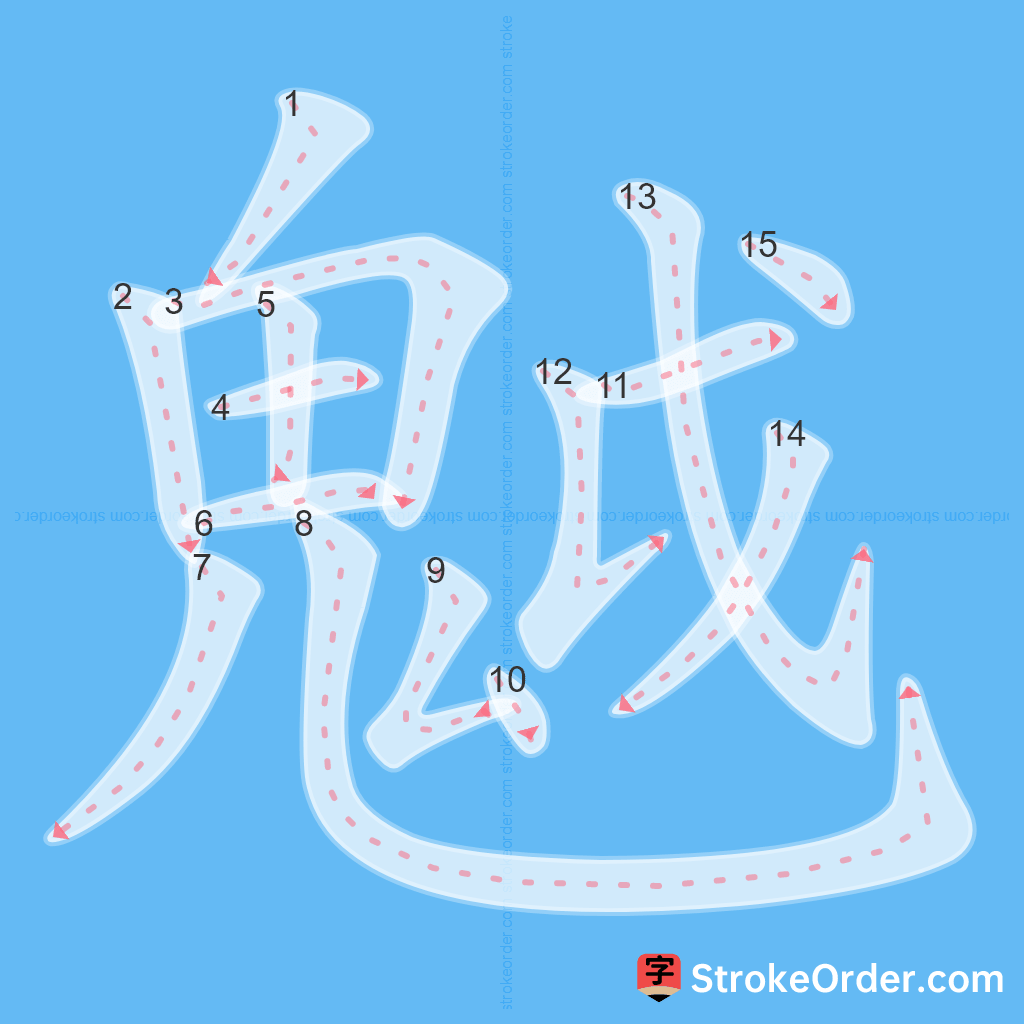 Standard stroke order for the Chinese character 魆