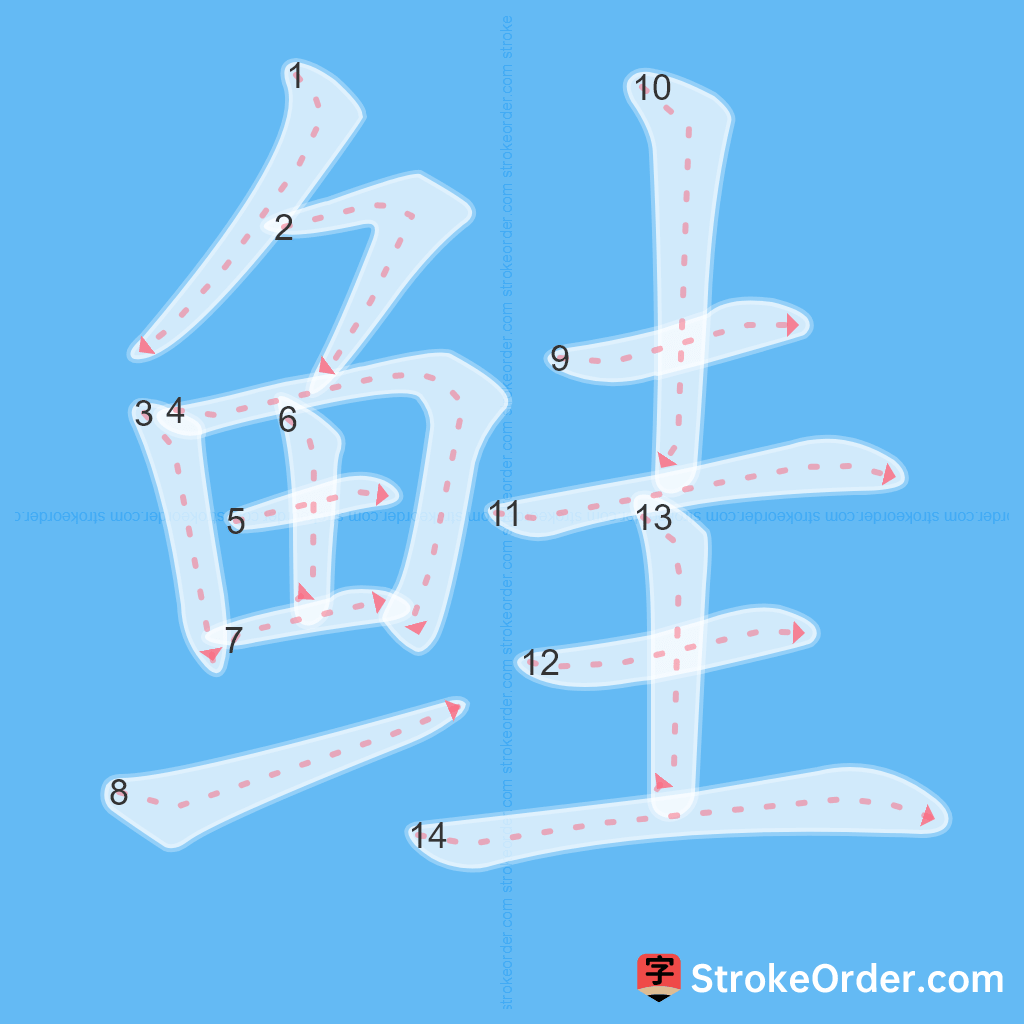 Standard stroke order for the Chinese character 鲑