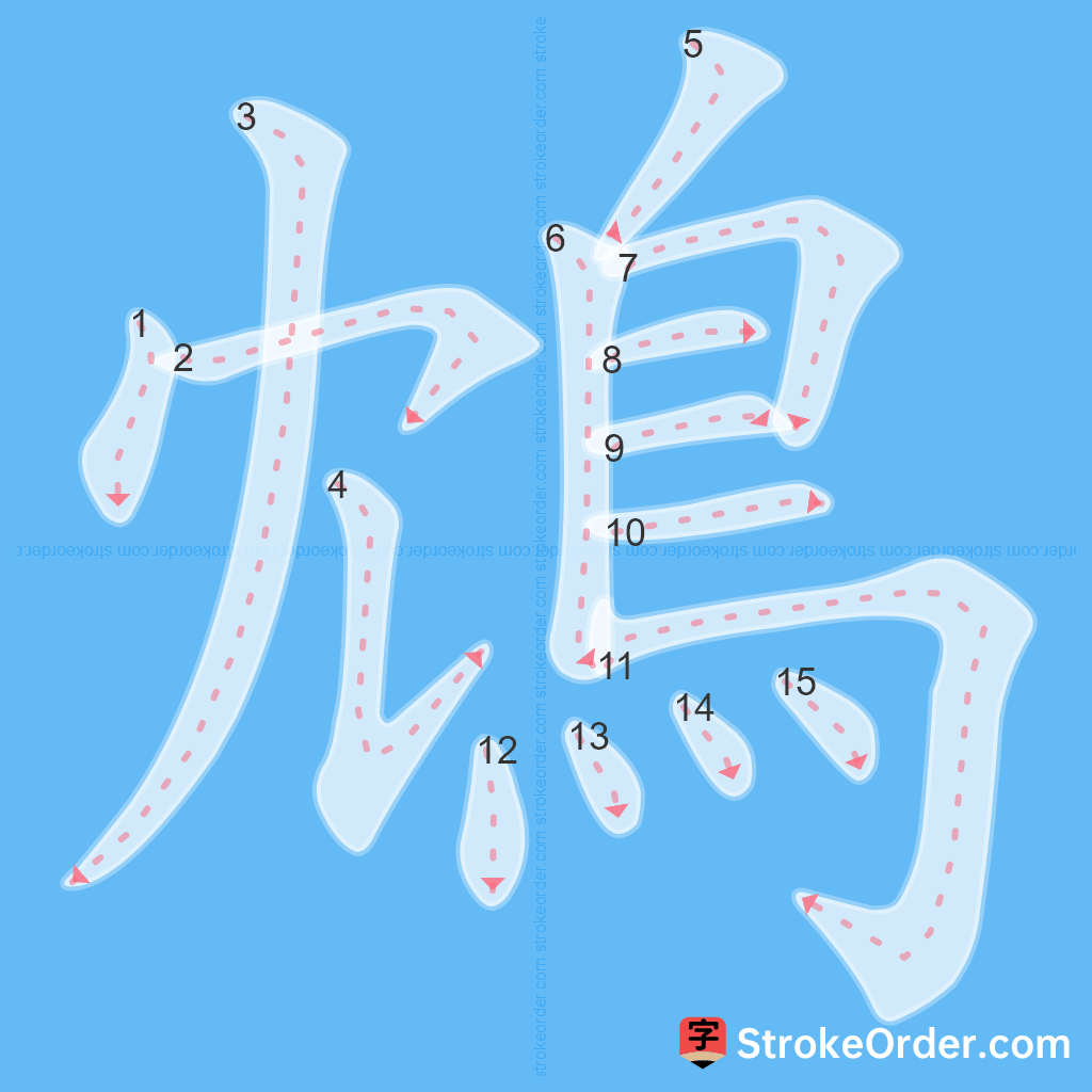 Standard stroke order for the Chinese character 鴆