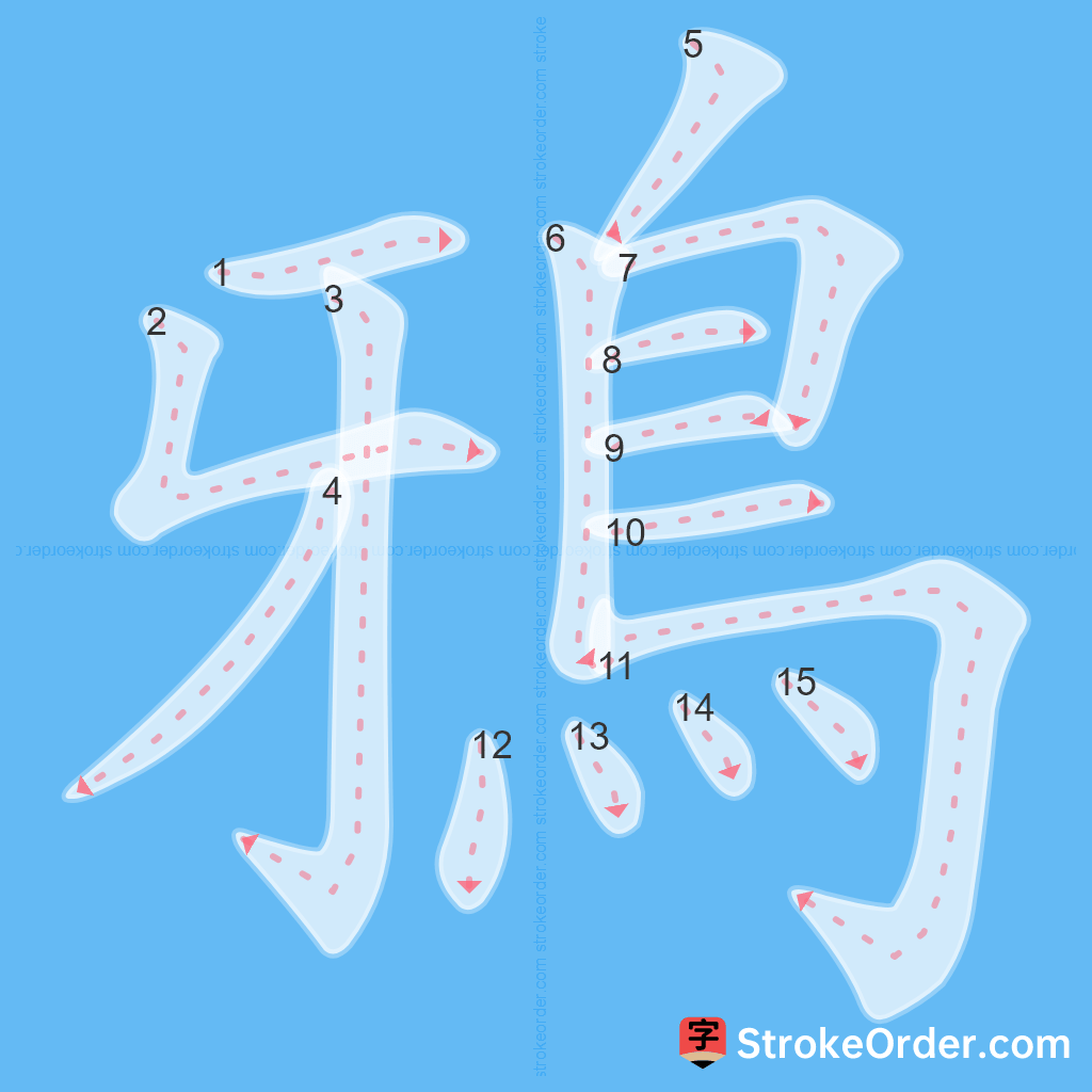 Standard stroke order for the Chinese character 鴉