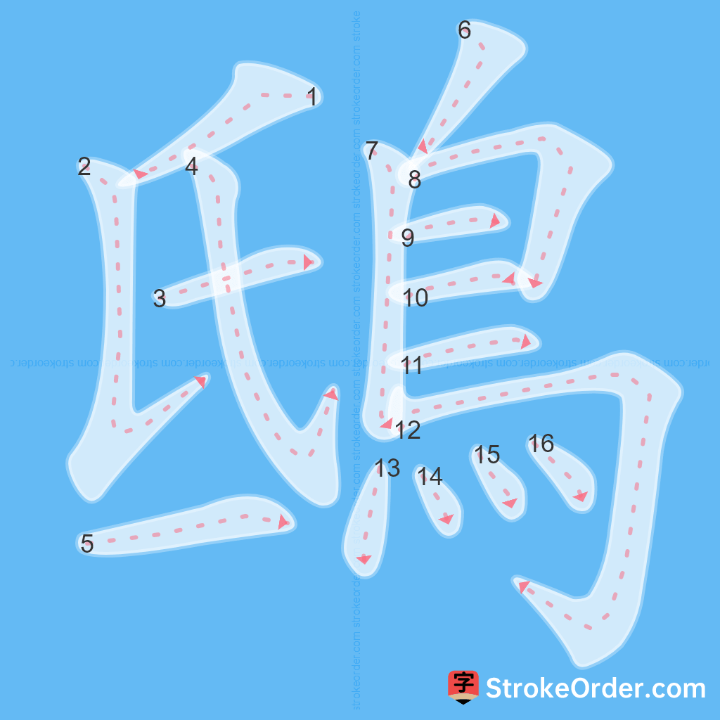 Standard stroke order for the Chinese character 鴟