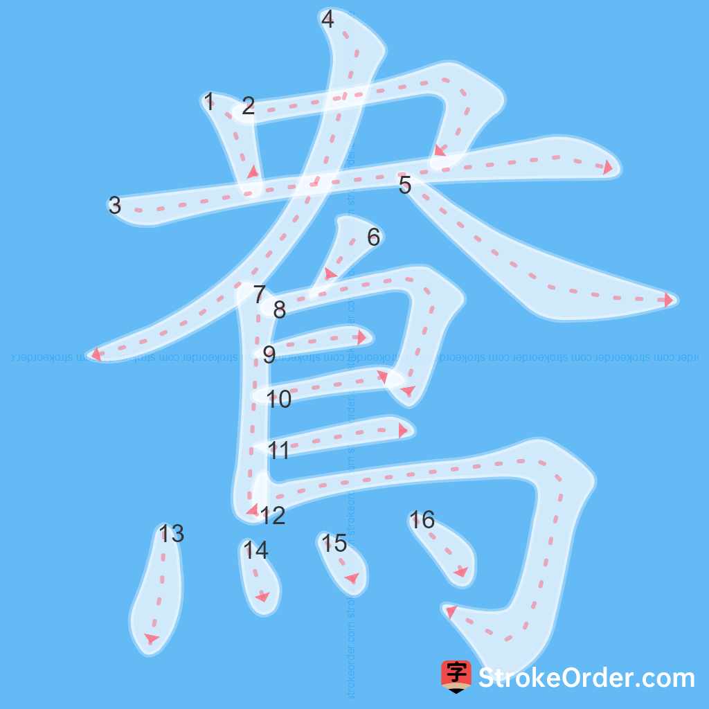 Standard stroke order for the Chinese character 鴦