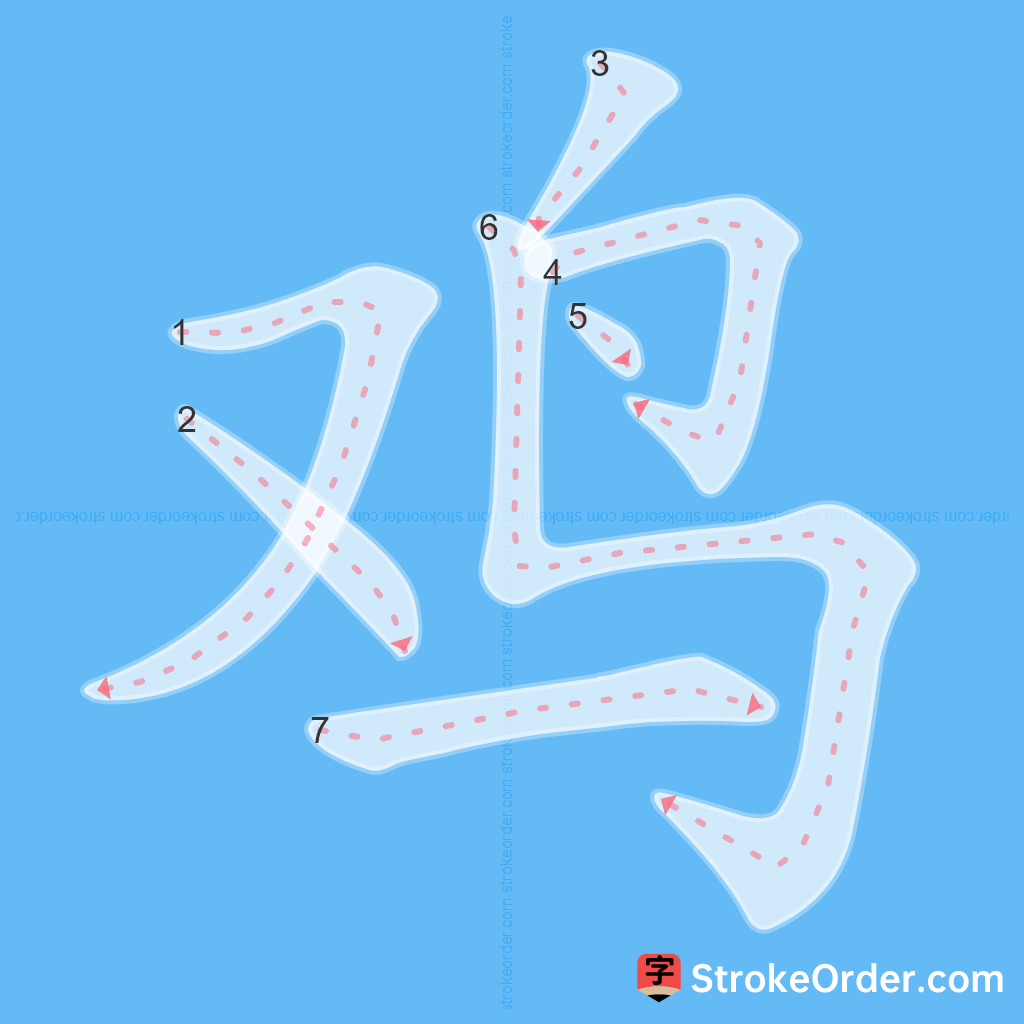 Standard stroke order for the Chinese character 鸡