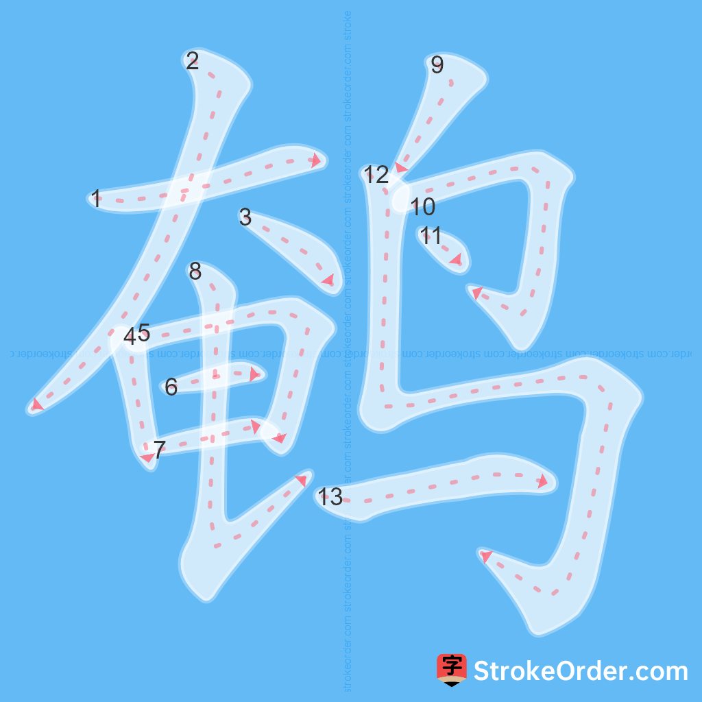 Standard stroke order for the Chinese character 鹌