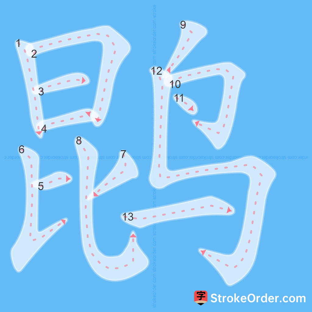 Standard stroke order for the Chinese character 鹍