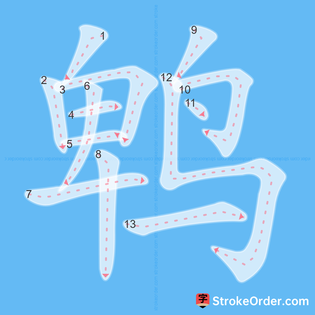 Standard stroke order for the Chinese character 鹎