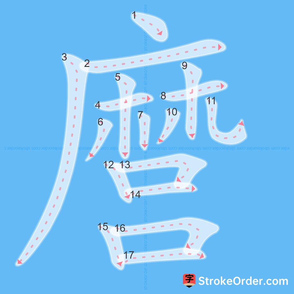 Standard stroke order for the Chinese character 麿