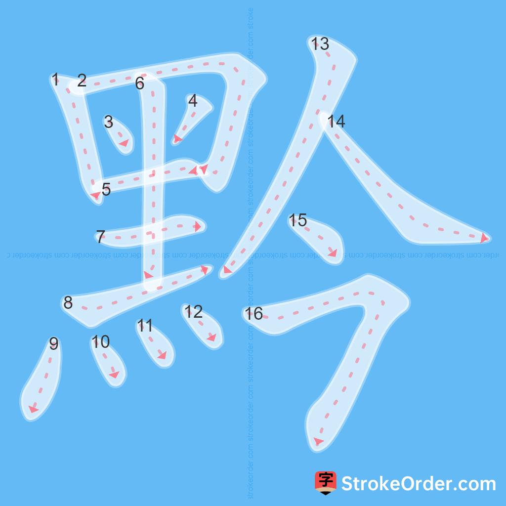 Standard stroke order for the Chinese character 黔