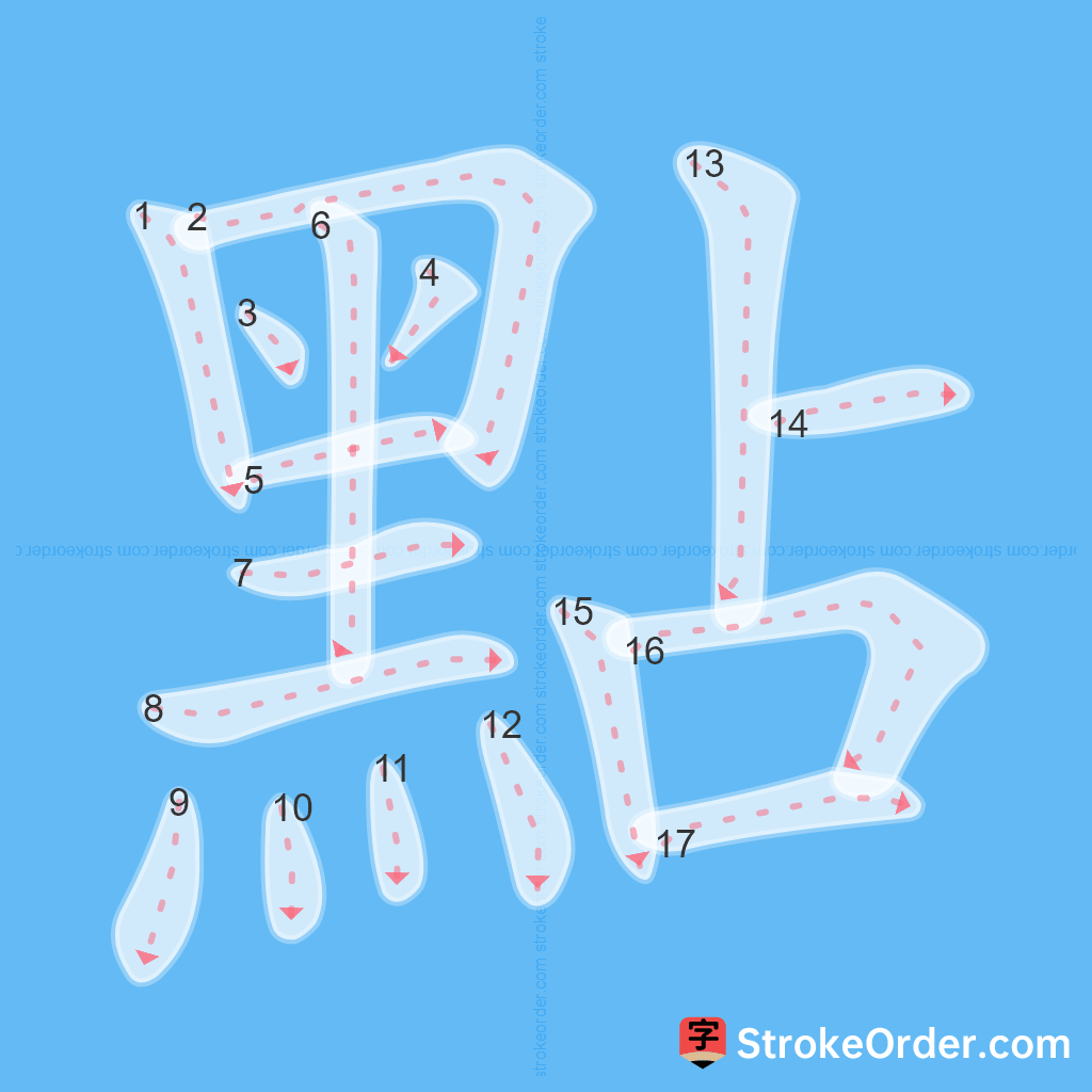 Standard stroke order for the Chinese character 點