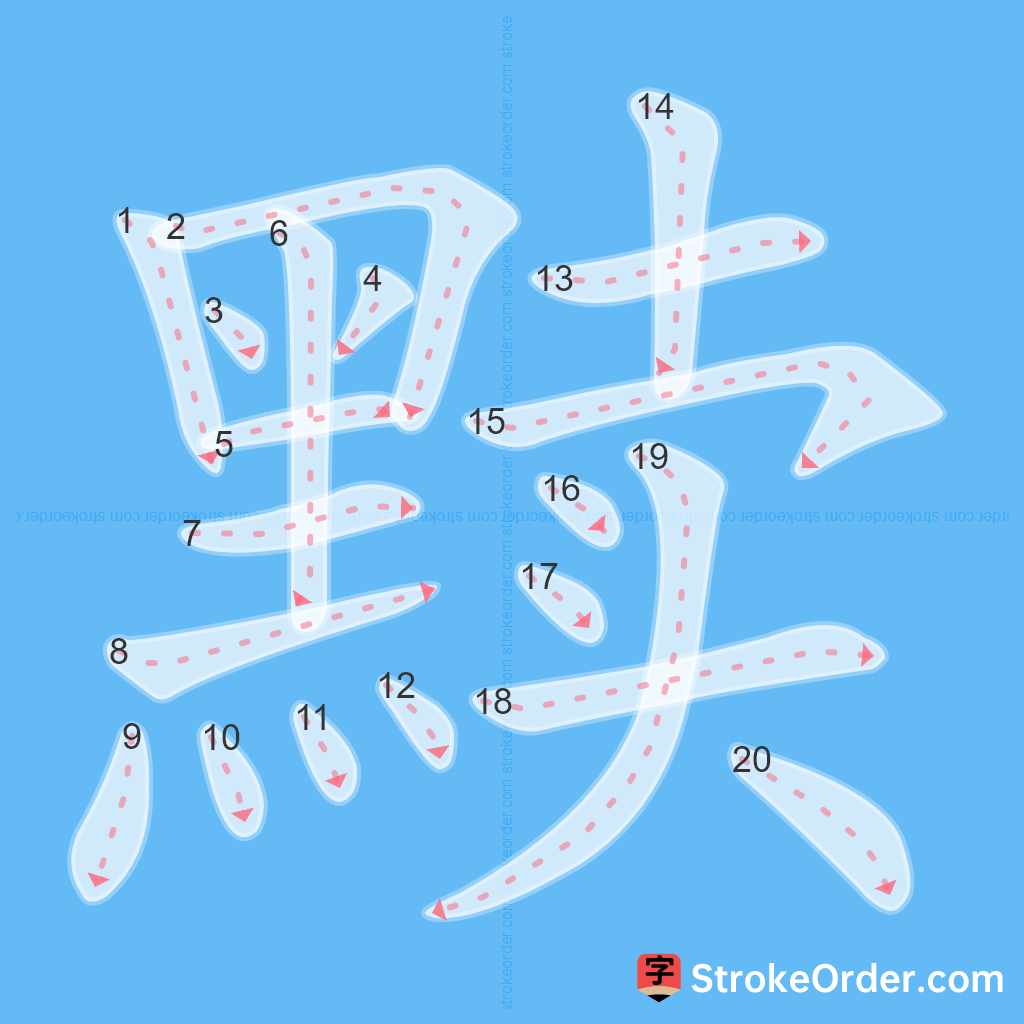 Standard stroke order for the Chinese character 黩