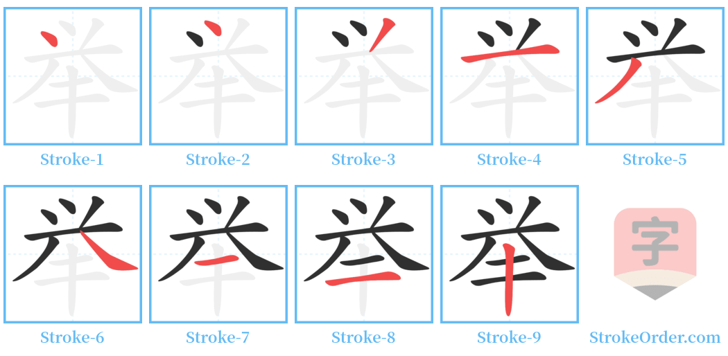 举 Stroke Order Diagrams