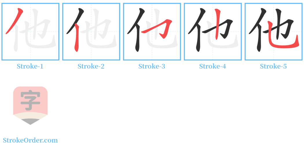 他 Stroke Order Diagrams