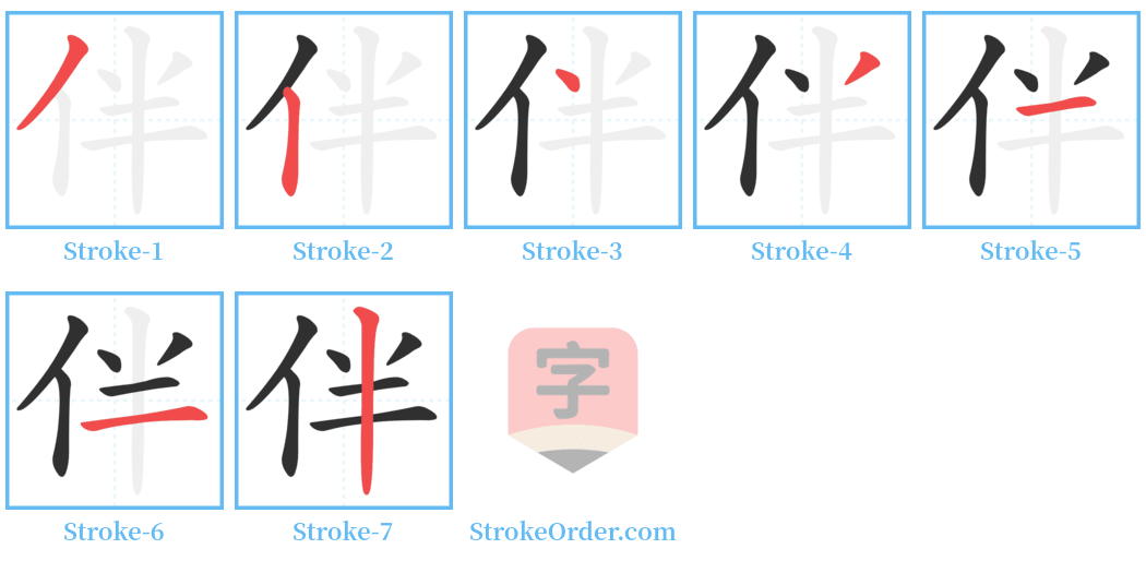 伴 Stroke Order Diagrams