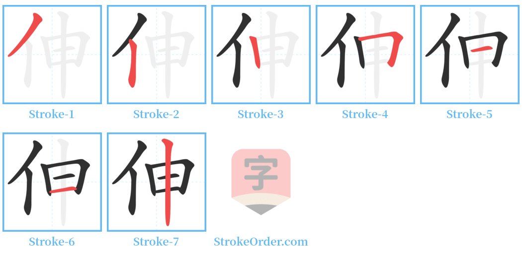 伸 Stroke Order Diagrams