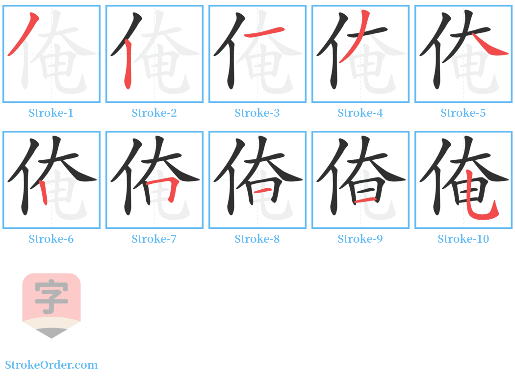 俺 Stroke Order Diagrams