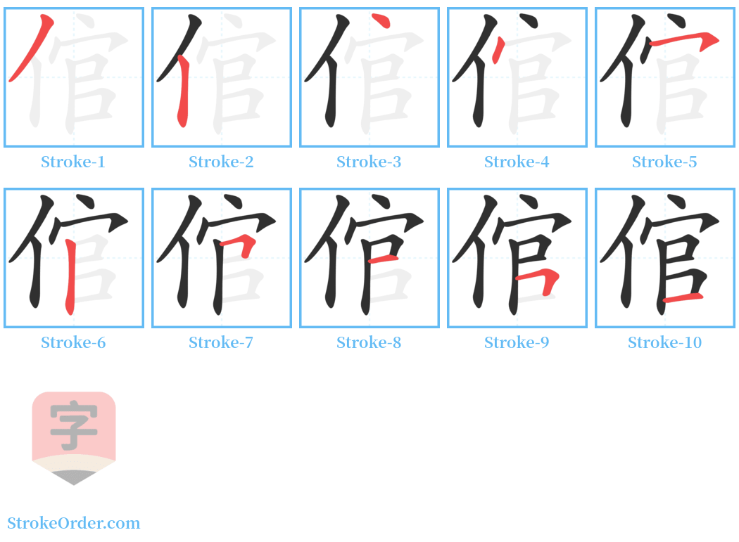 倌 Stroke Order Diagrams