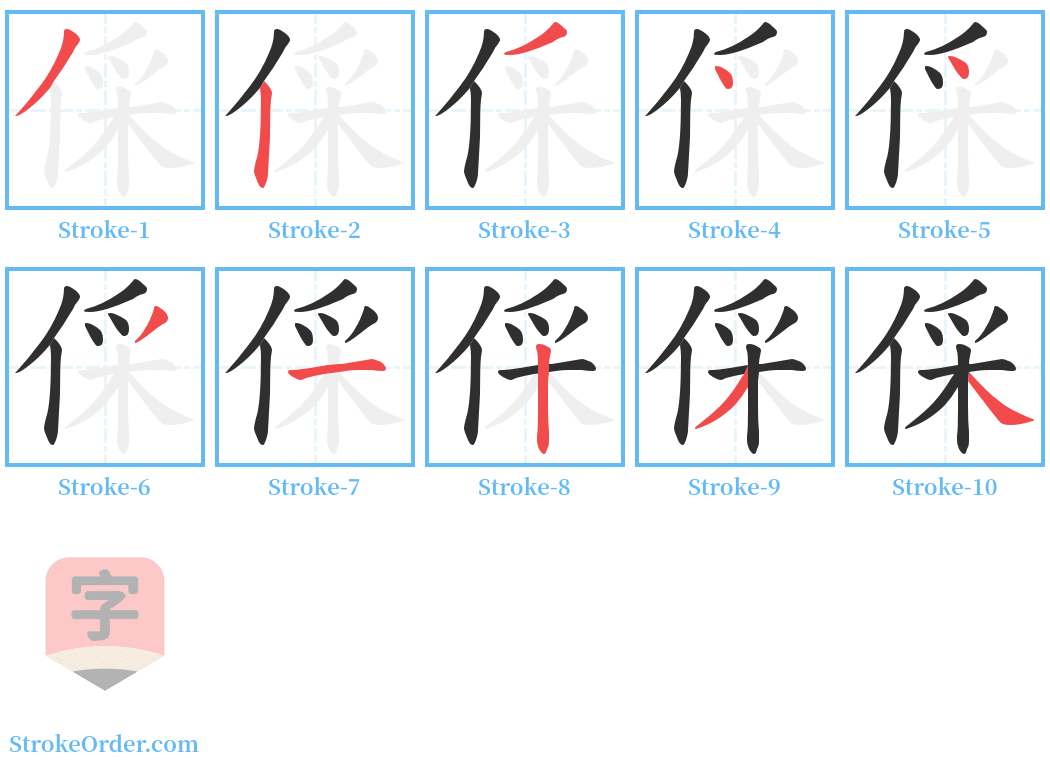 倸 Stroke Order Diagrams