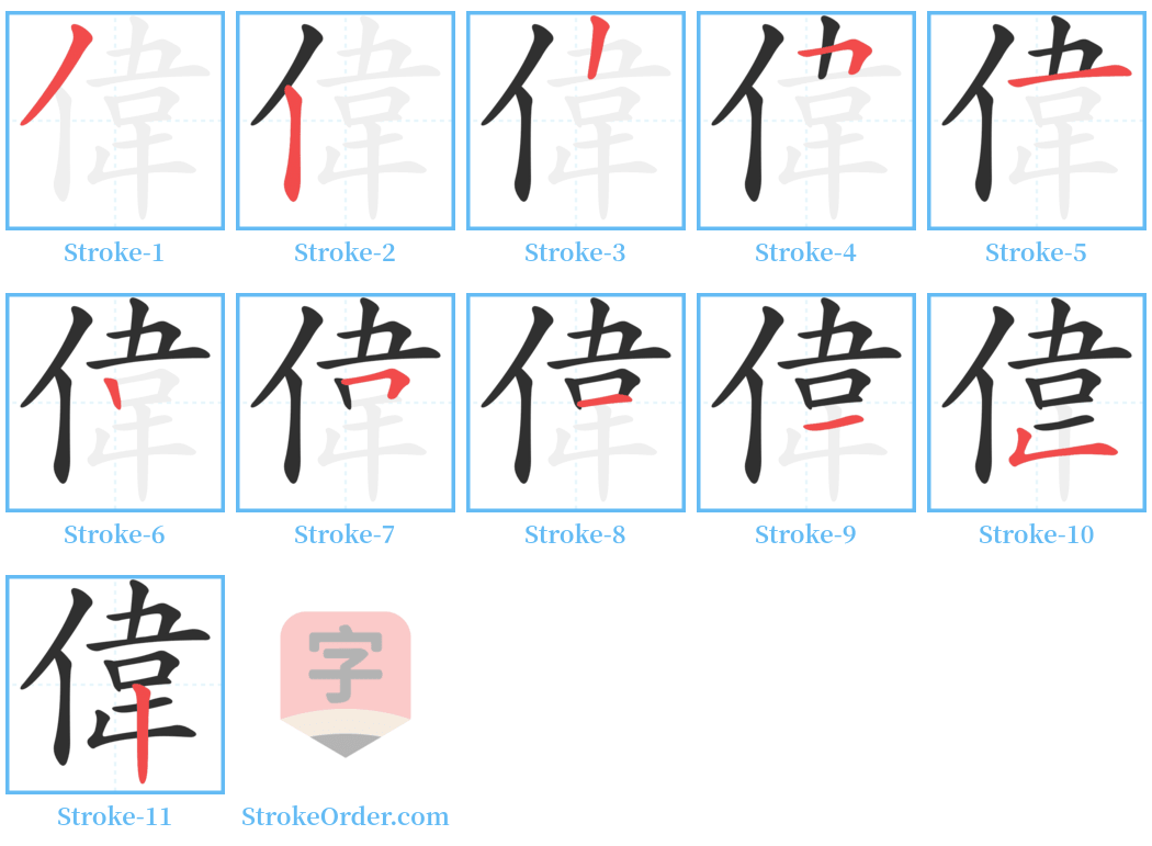 偉 Stroke Order Diagrams