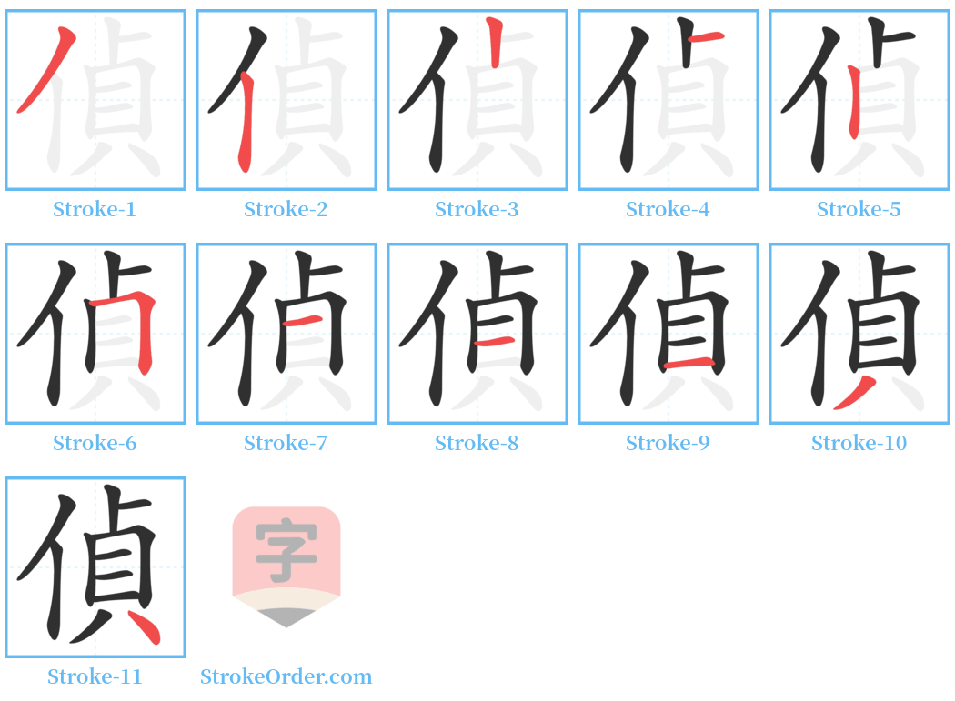 偵 Stroke Order Diagrams