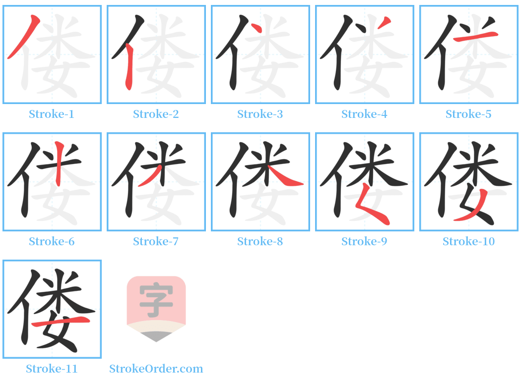 偻 Stroke Order Diagrams