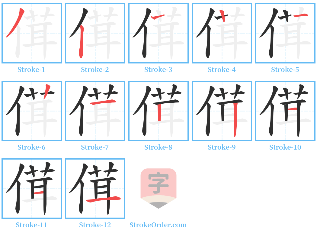 傇 Stroke Order Diagrams