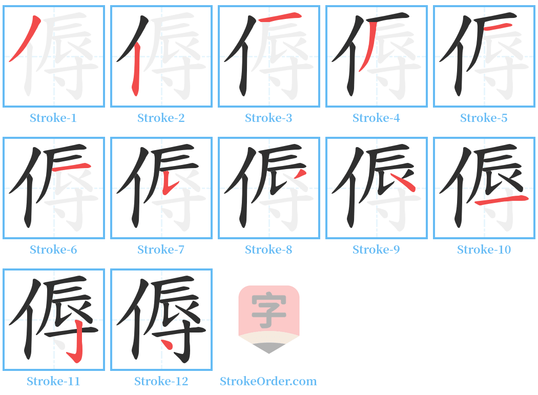 傉 Stroke Order Diagrams