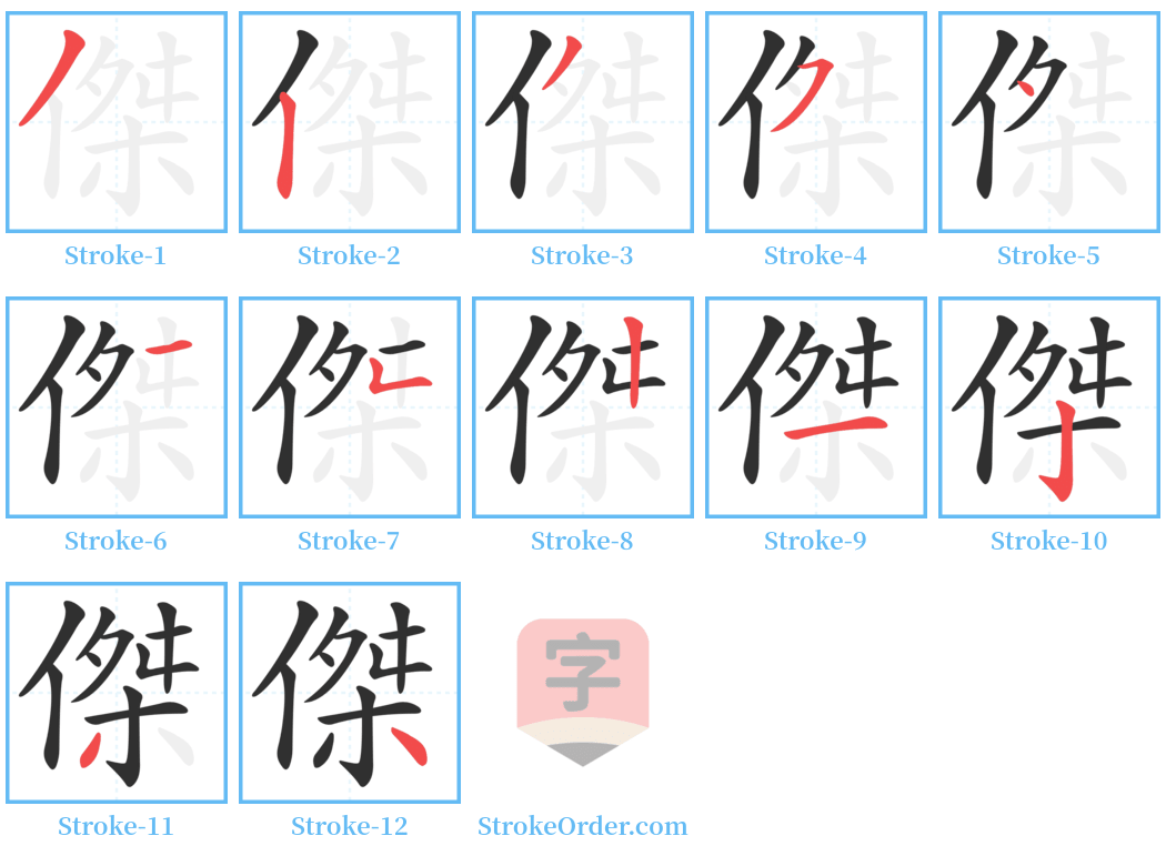 傑 Stroke Order Diagrams