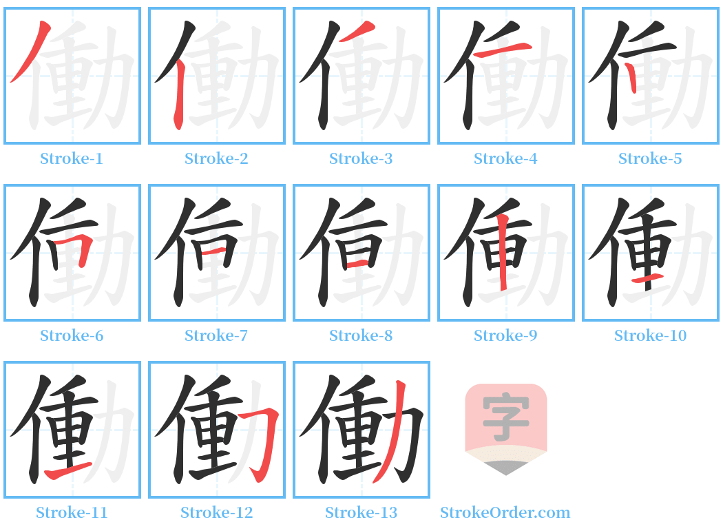 働 Stroke Order Diagrams