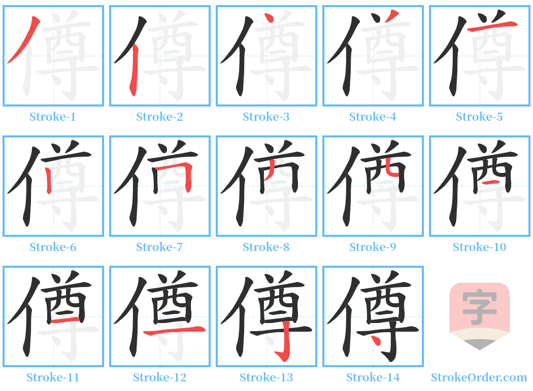 僔 Stroke Order Diagrams