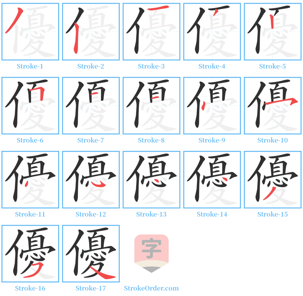 優 Stroke Order Diagrams