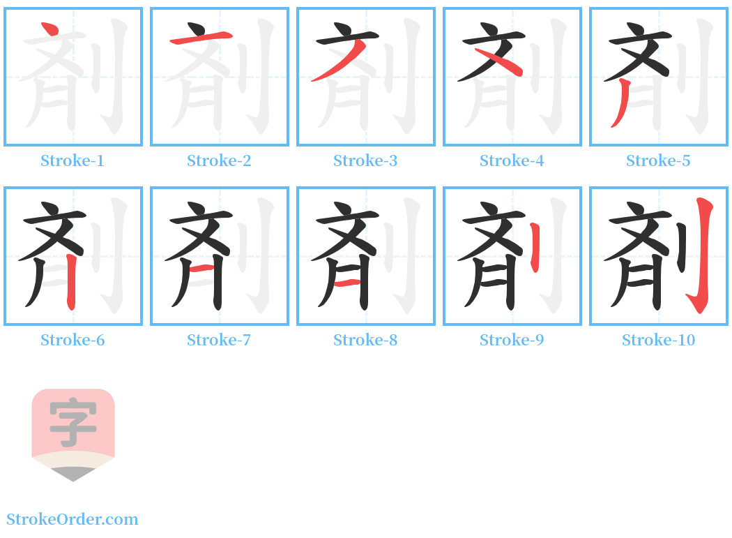 剤 Stroke Order Diagrams