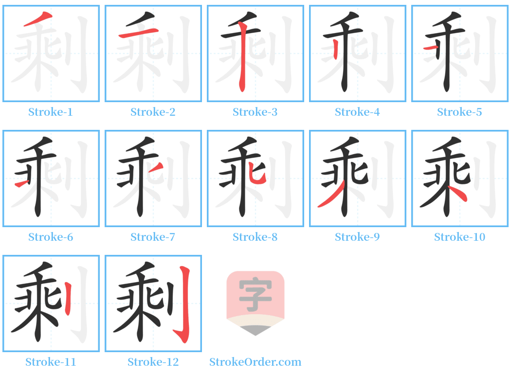 剩 Stroke Order Diagrams