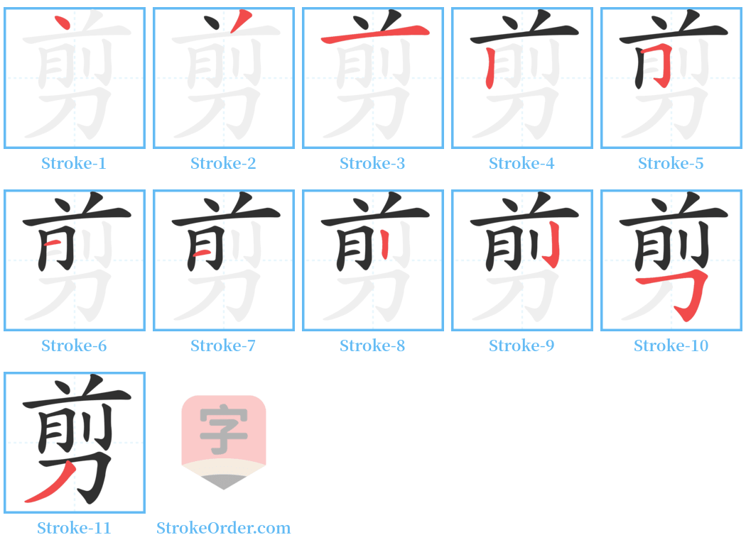 剪 Stroke Order Diagrams