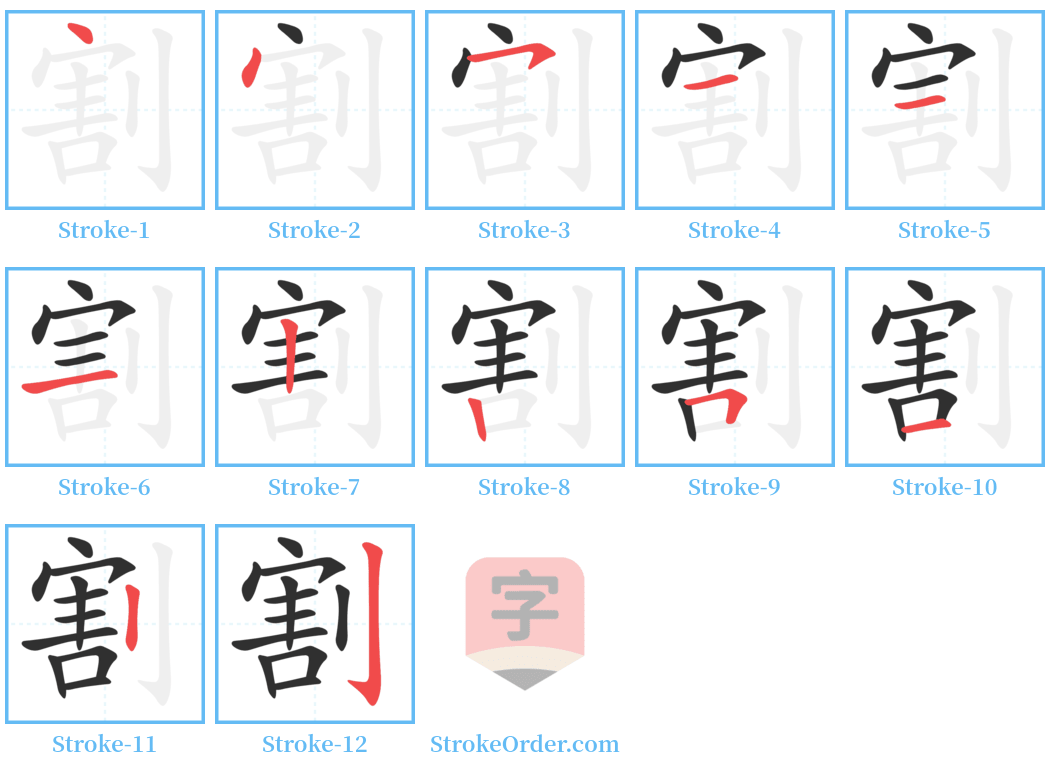 割 Stroke Order Diagrams