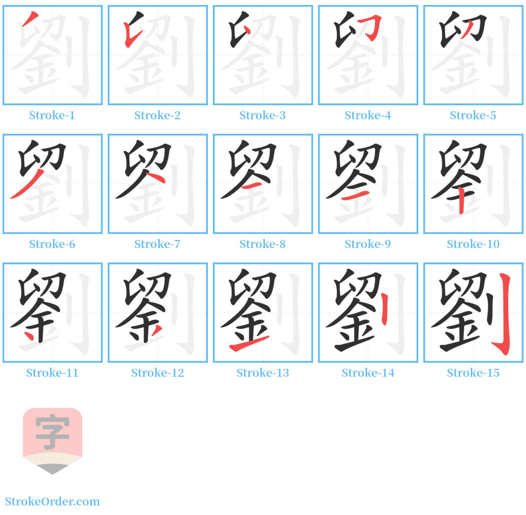 劉 Stroke Order Diagrams