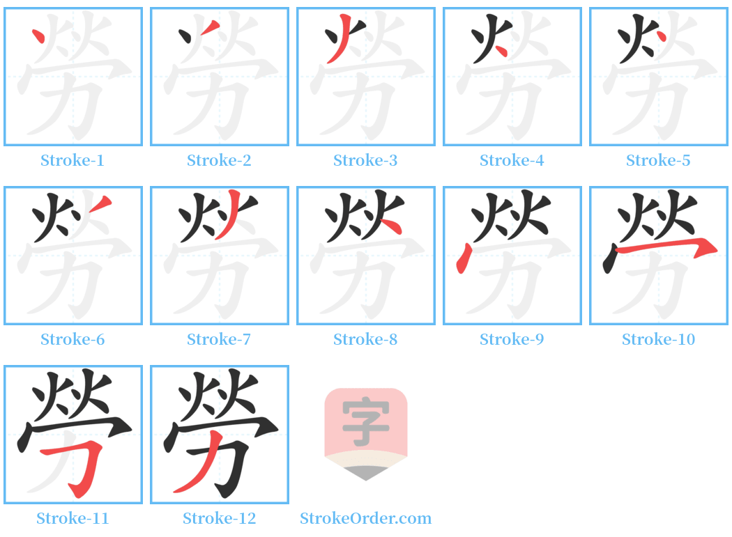 勞 Stroke Order Diagrams