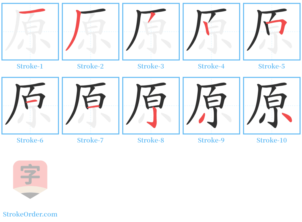 原 Stroke Order Diagrams