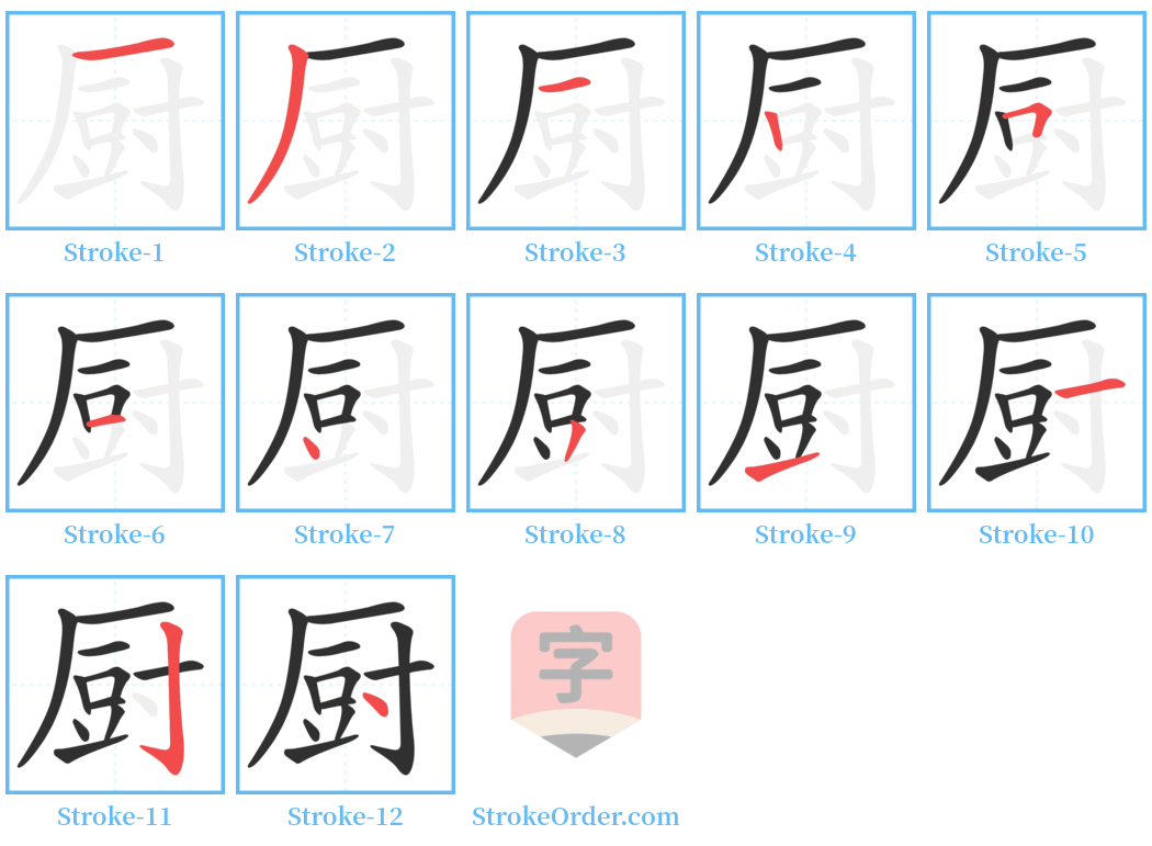 厨 Stroke Order Diagrams