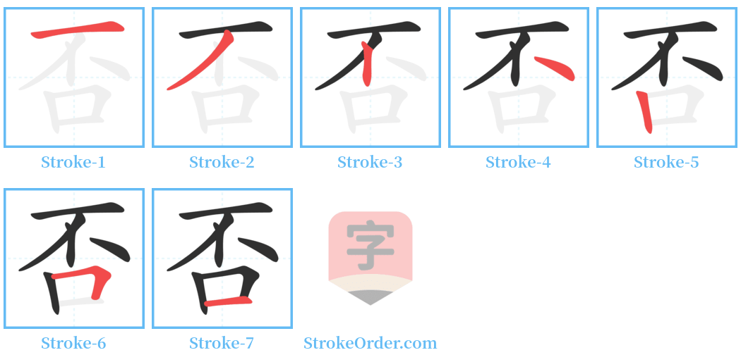 否 Stroke Order Diagrams