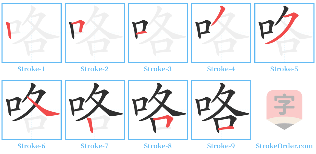 咯 Stroke Order Diagrams